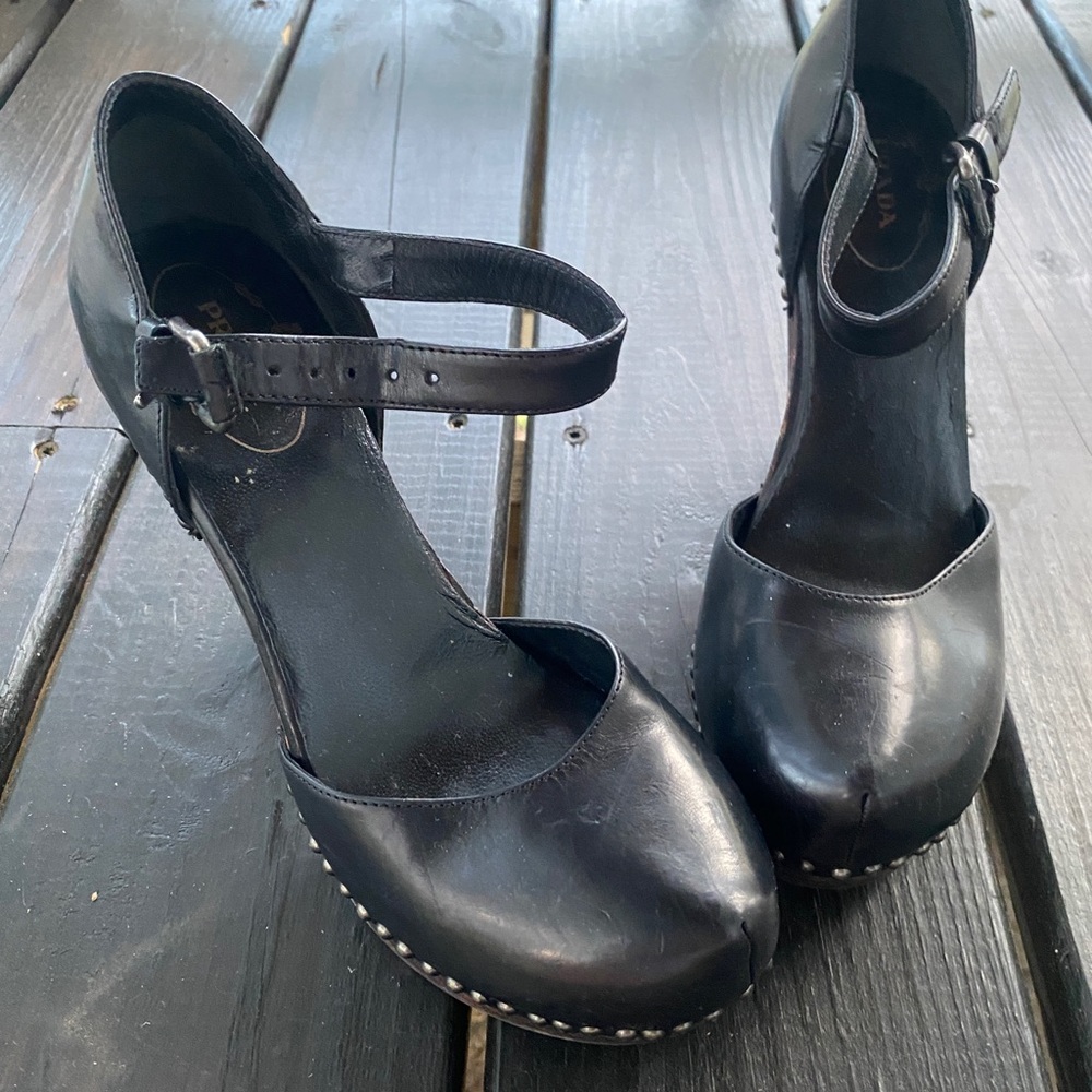 Prada Black Heels with Ankle Strap